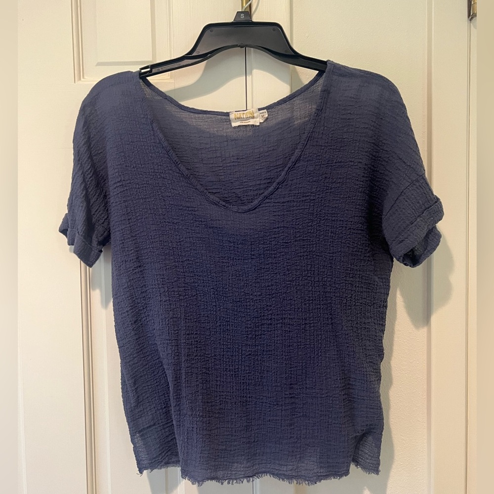 Blue Gauze Short Sleeve Top